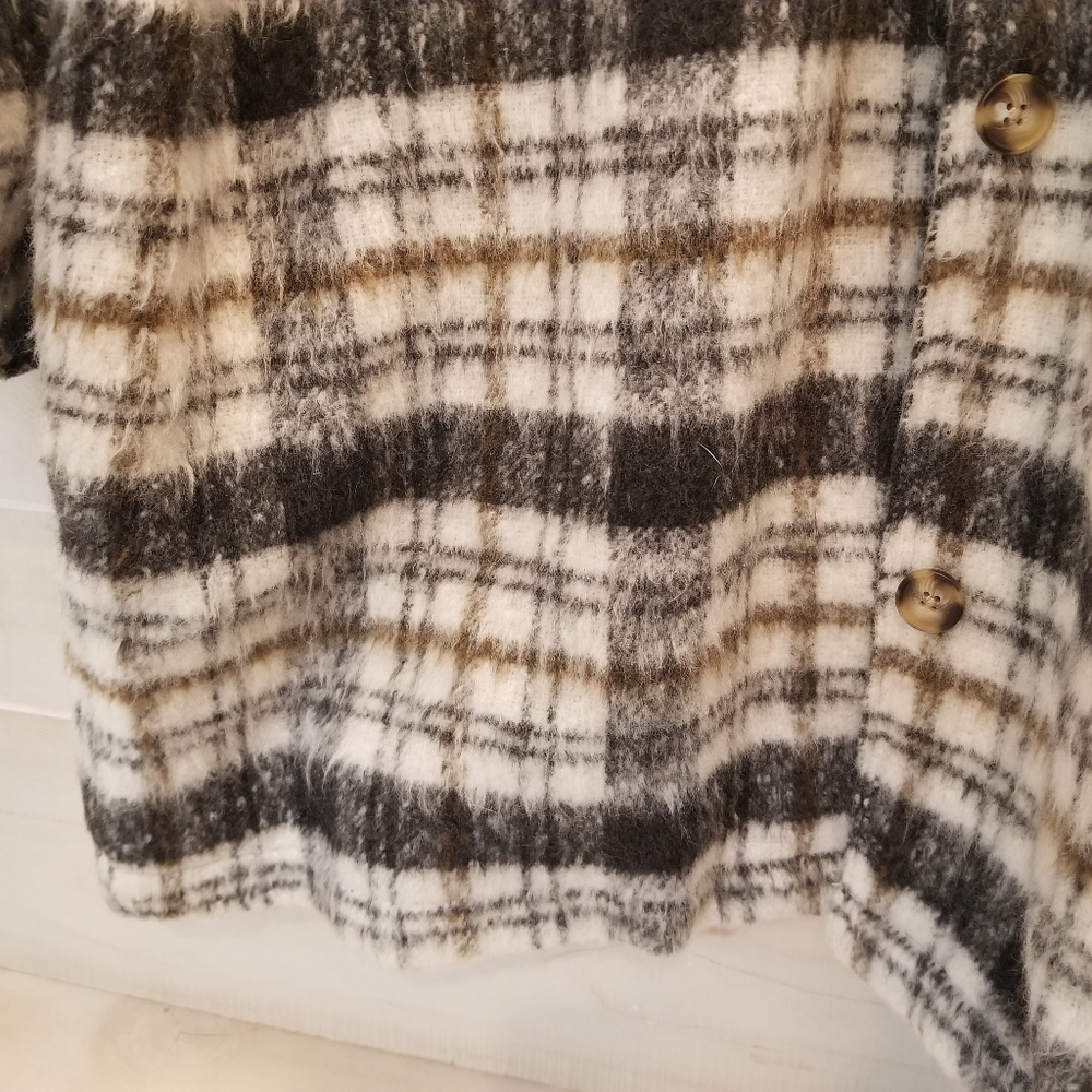 {4X} Universal Thread Women's Neutral Plaid Brush Shacket Coat Shirt Jacket - Picture 8 of 13